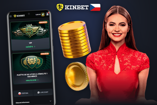 Mobilní aplikace Kinbet Casino s polem pro promo kód CZBONUS300 při vkladu na chytrém telefonu