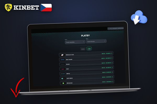 Rozhraní pokladny Kinbet Casino s metodami výběru na mobilu i počítači