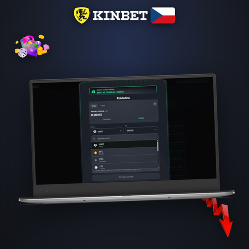 Kinbet Casino vklad na mobilu i desktopu s ikonami Visa, Mastercard a BTC