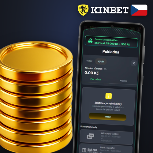 Kinbet Casino výběr peněz – mince a bankovky s šipkou z digitální peněženky